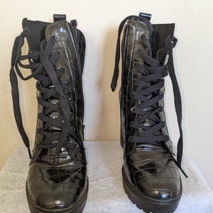 Steve Madden, croc, black, lace up, combat boot